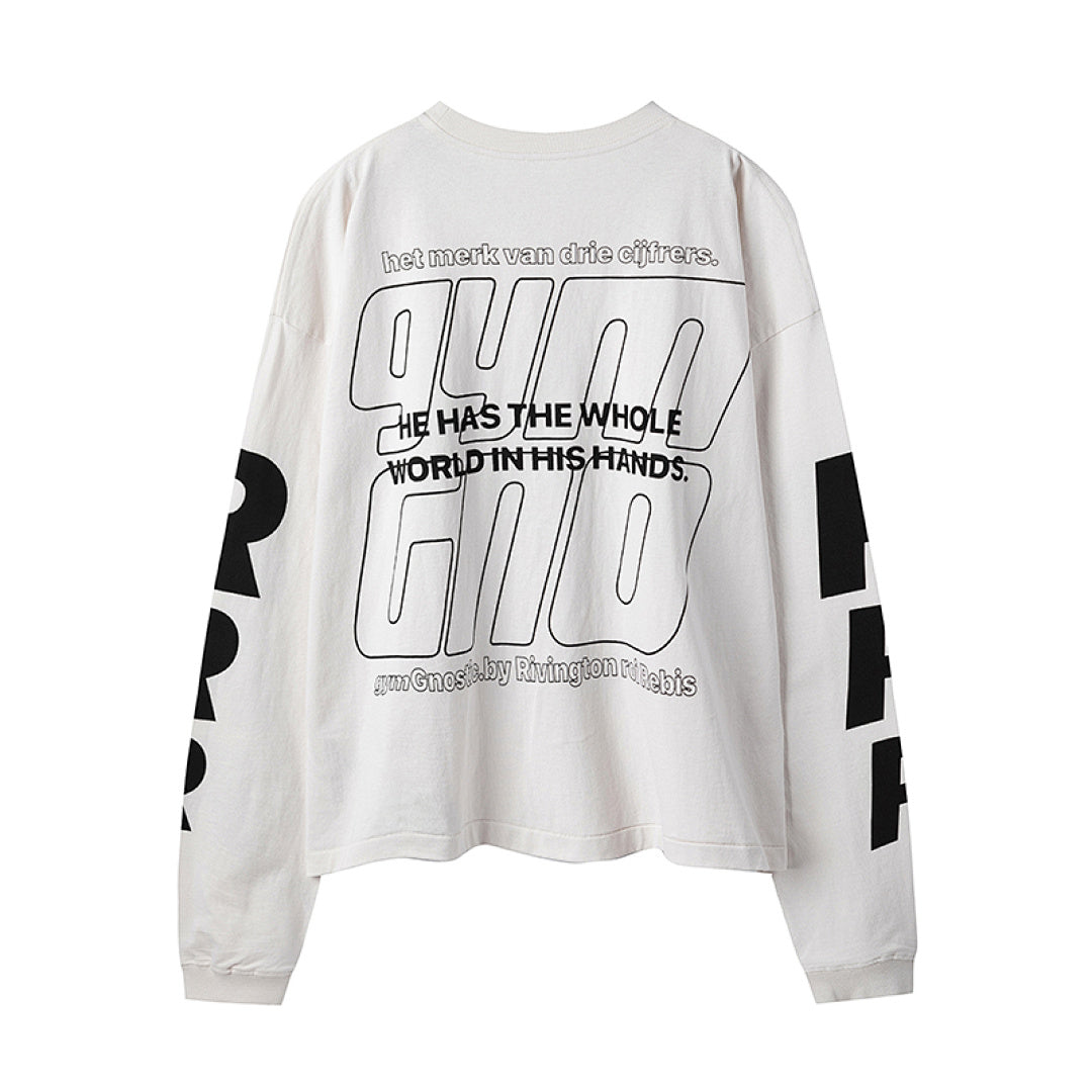 RRR123 Hand Graphic Cropped Oversized Long‑Sleeve Tee