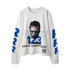 RRR123 Portrait Graphic Cropped Long‑Sleeve T‑Shirt