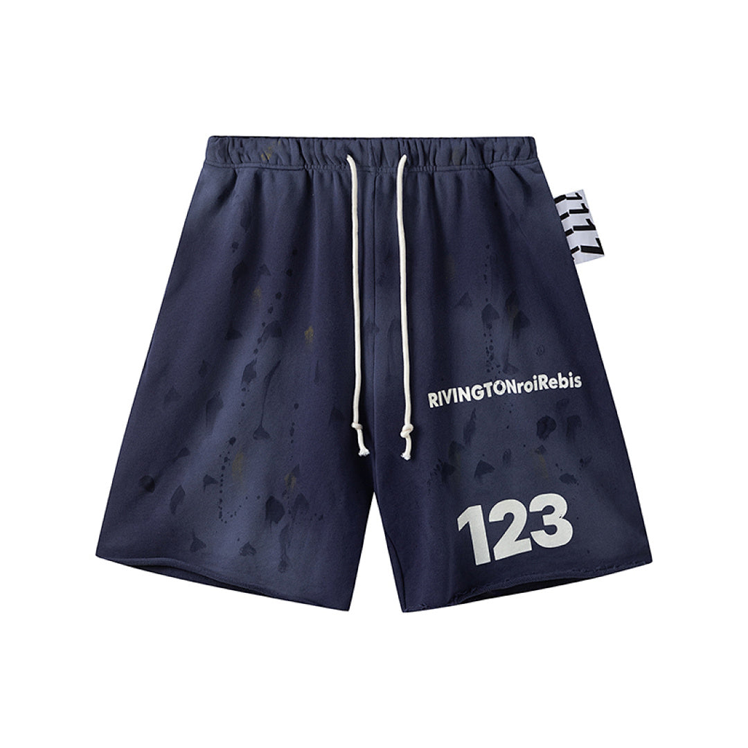 RRR123 Rivington 123 Splash‑Dye Raw‑Edge Sweat Shorts