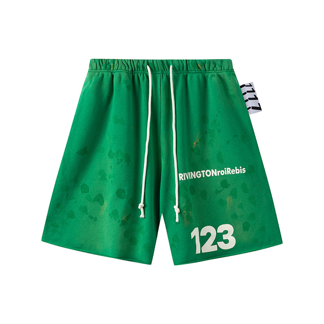 RRR123 Rivington 123 Splash‑Dye Raw‑Edge Sweat Shorts