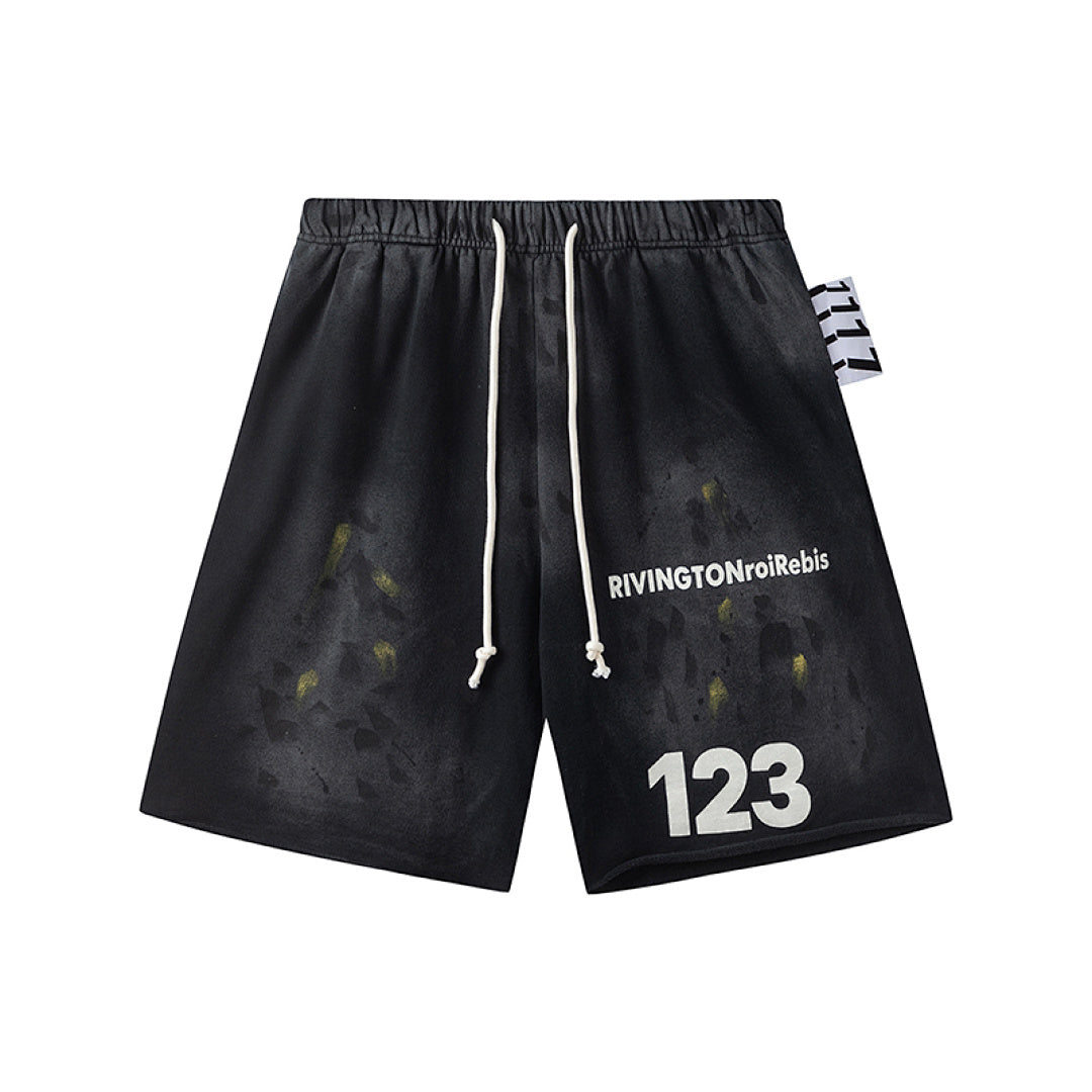 RRR123 Rivington 123 Splash‑Dye Raw‑Edge Sweat Shorts