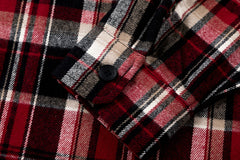 Street Ace Denim Collar Red Plaid Long‑Sleeve Shirt