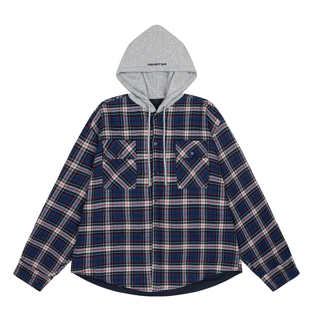 Street Ace Hooded Plaid Flannel Shirt Jacket 2‑Color Options
