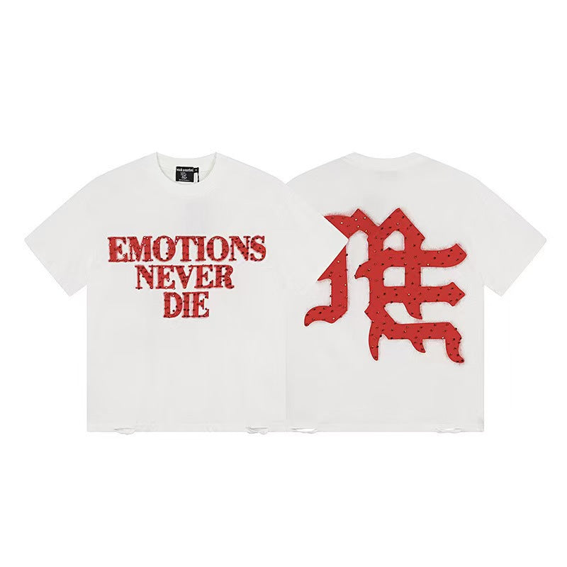 Mixed Emotions End Rhinestone Tee White/Red