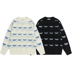 3D Layered Crescent Jacquard Crewneck Sweater