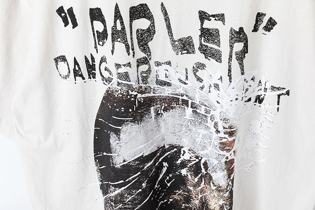 RRR123 Cracked Portrait Graphic Oversized T‑Shirt
