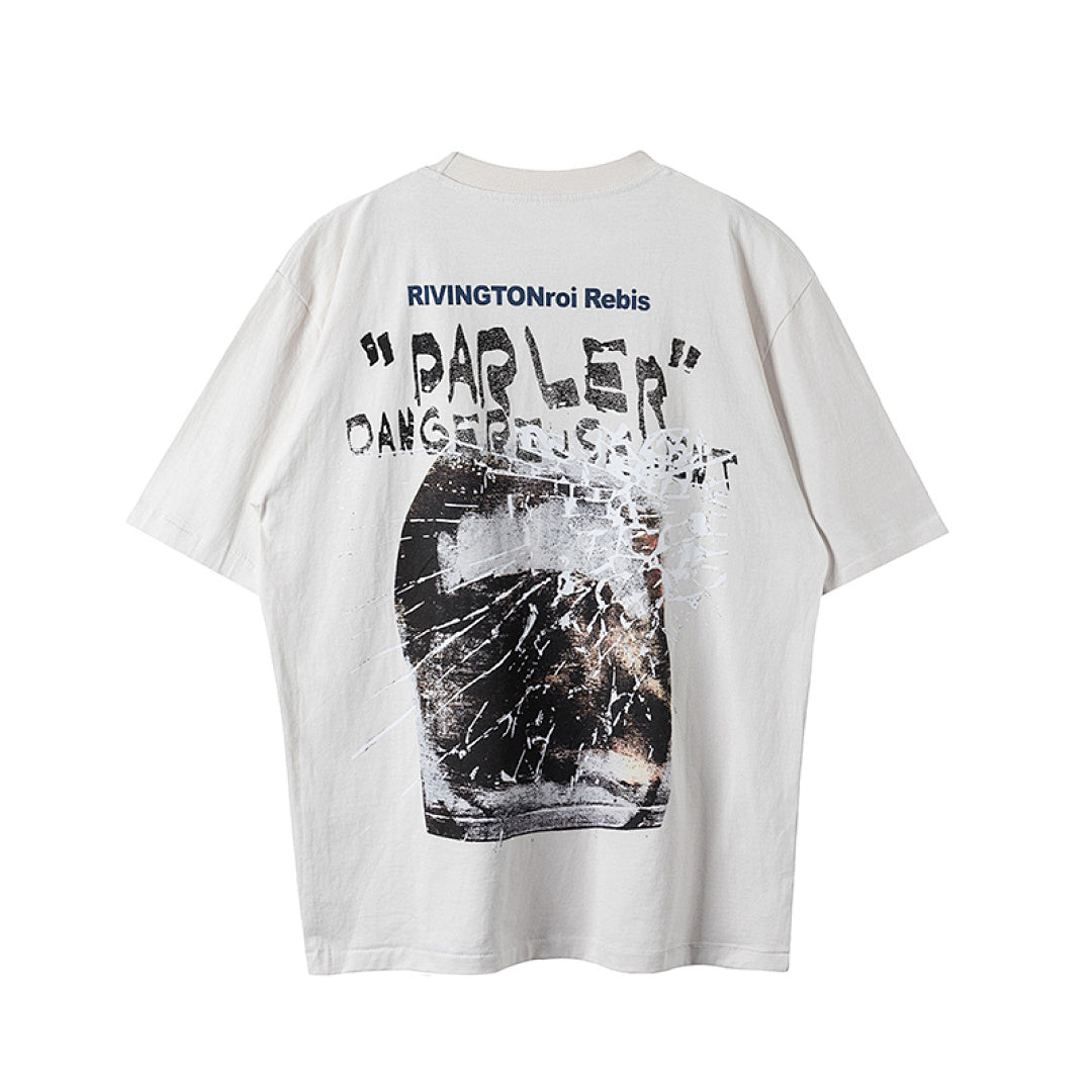RRR123 Cracked Portrait Graphic Oversized T‑Shirt