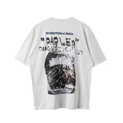 RRR123 Cracked Portrait Graphic Oversized T‑Shirt