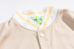 TREYLEONARD Letter Embroidered Short‑Sleeve Baseball Shirt