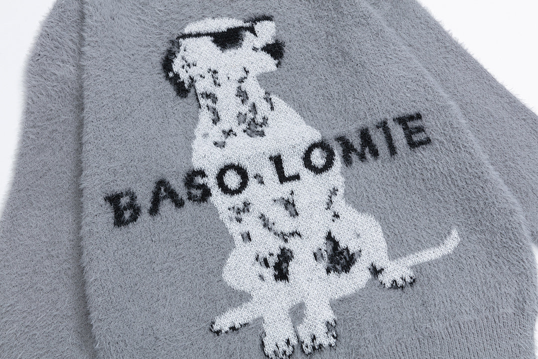 Fuzzy Dalmatian Dog Graphic Knit Sweater