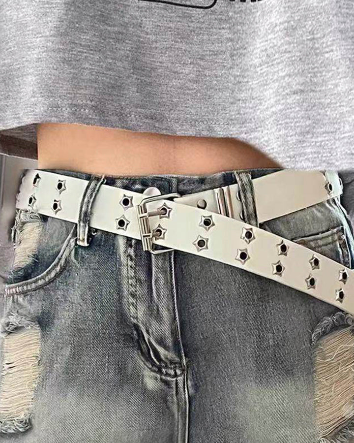 Star Cutout Double-Prong Buckle Belt
