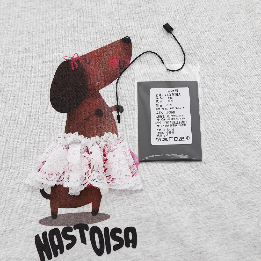 Ballet Dachshund Print Lace Cuff Tee