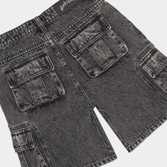 Octagon Cargo Denim Shorts (Grey Wash)
