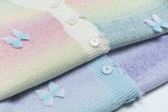 Gradient Tie‑Dye Distressed Cardigan 3D Butterfly Appliqué
