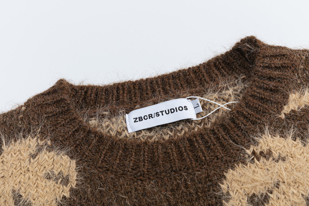 Fuzzy Palm Tree Jacquard Knit Sweater