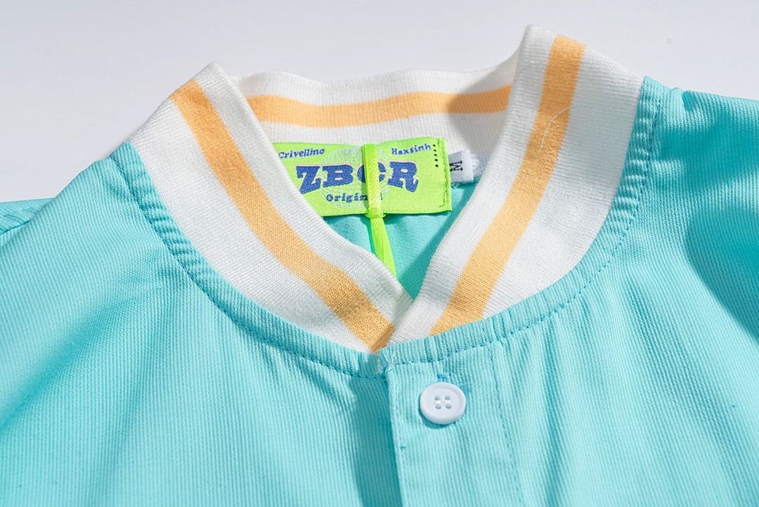 TREYLEONARD Letter Embroidered Short‑Sleeve Baseball Shirt