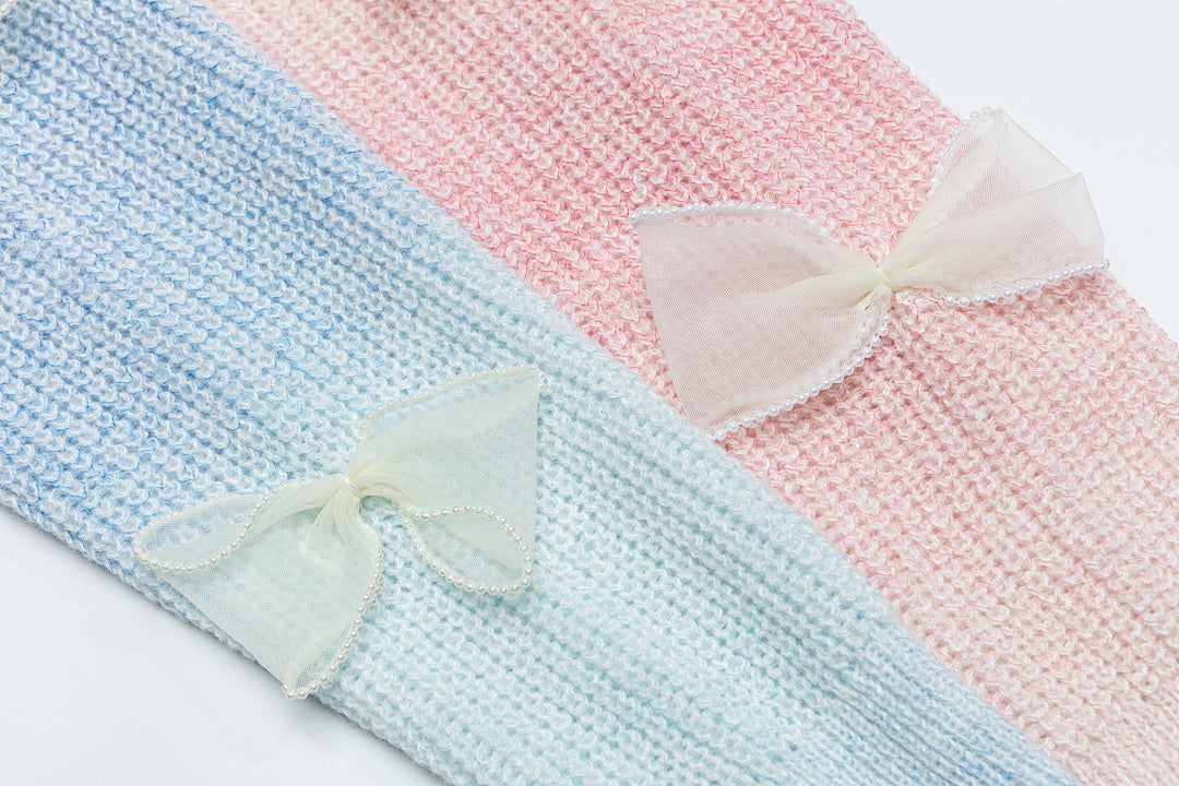 Gradient Knit Sweater Organza Bow & Heart Patch
