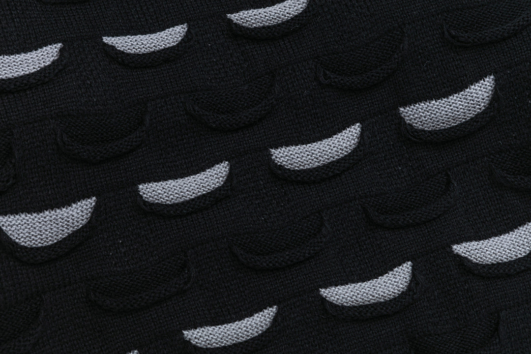 3D Layered Crescent Jacquard Crewneck Sweater