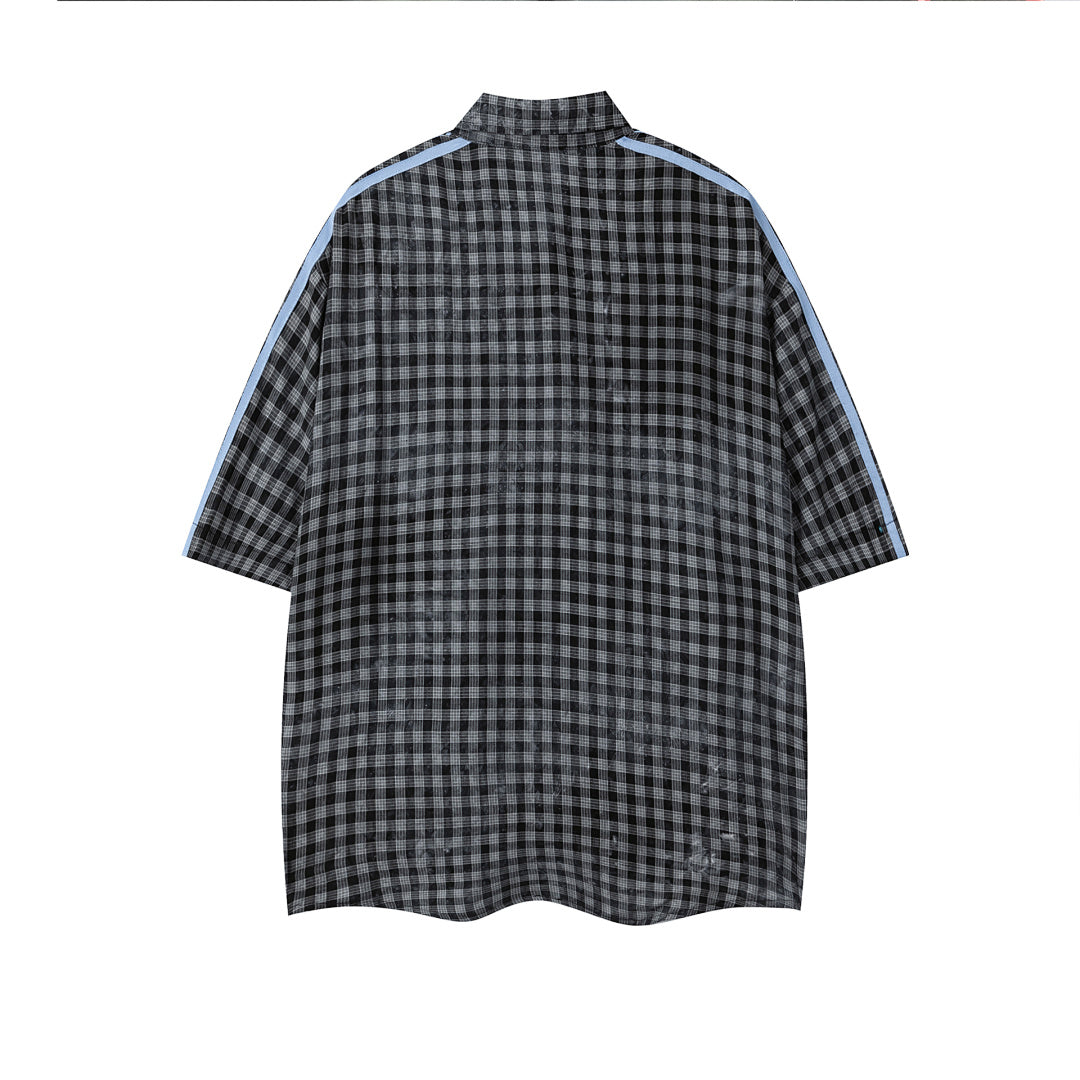 Gingham Side Stripe Star Embroidered Short Sleeve Shirt