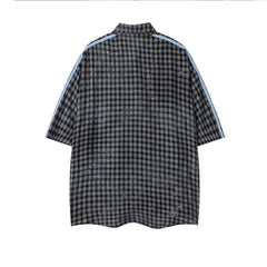 Gingham Side Stripe Star Embroidered Short Sleeve Shirt