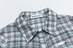 Plaid Ruffle Hem Tie‑Back Cropped Shirt