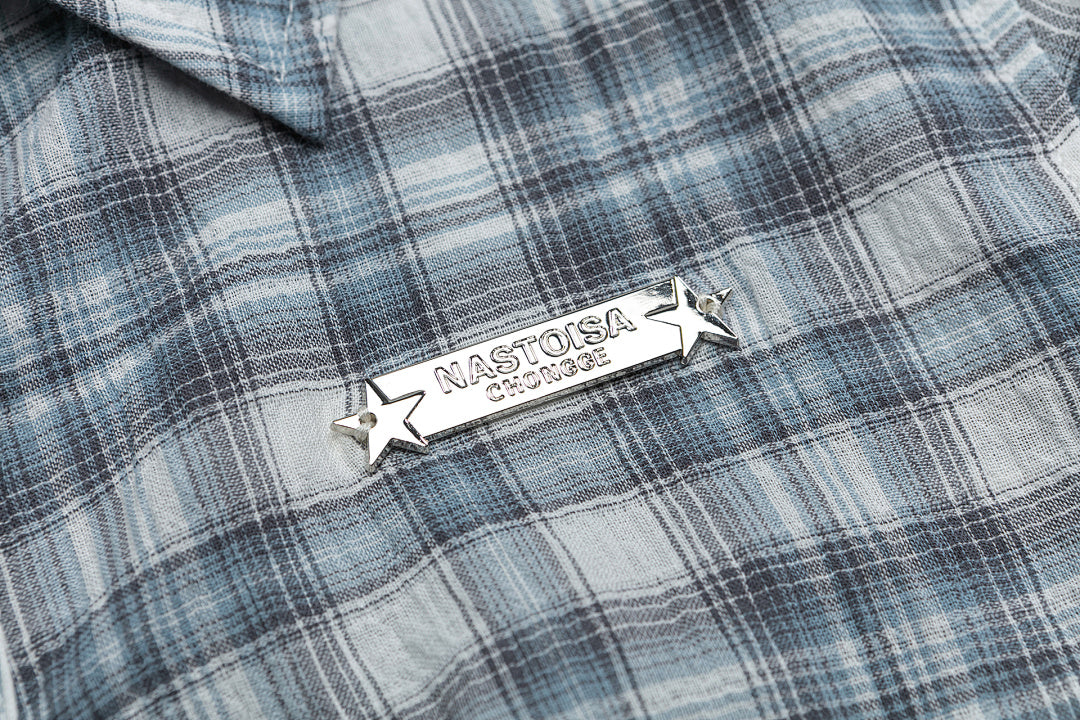 Plaid Ruffle Hem Tie‑Back Cropped Shirt