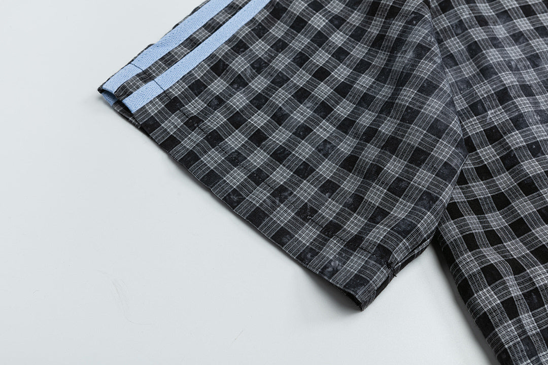 Gingham Side Stripe Star Embroidered Short Sleeve Shirt
