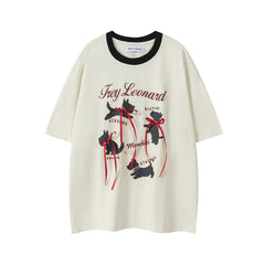 Dog Silhouette Print Red Ribbon Ringer Tee