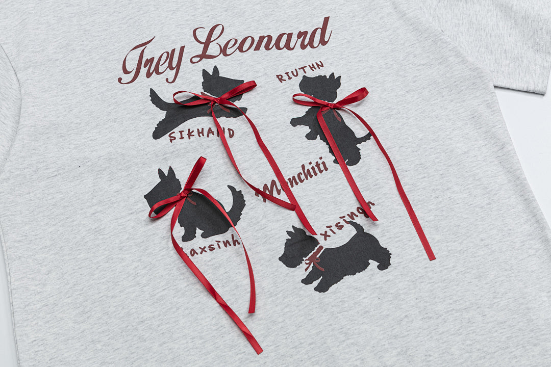 Dog Silhouette Print Red Ribbon Ringer Tee