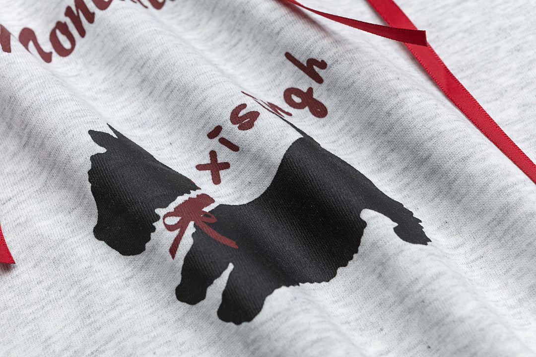 Dog Silhouette Print Red Ribbon Ringer Tee