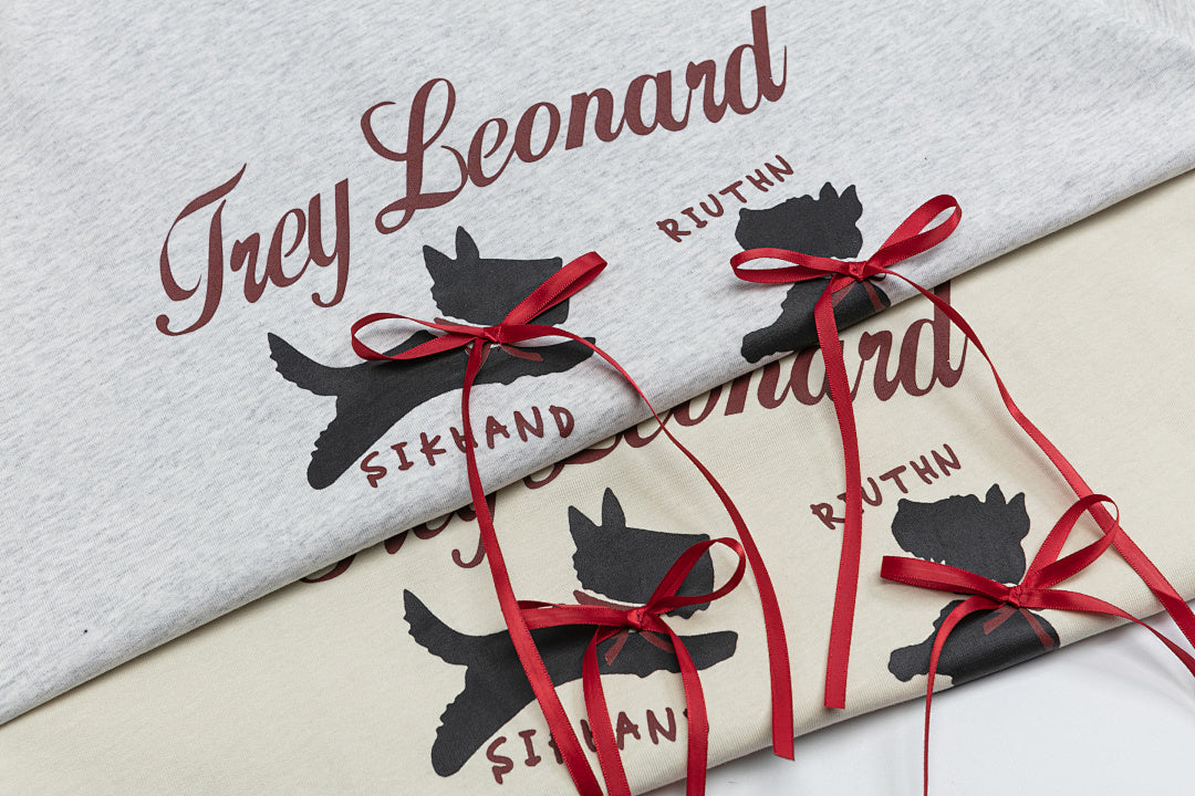 Dog Silhouette Print Red Ribbon Ringer Tee