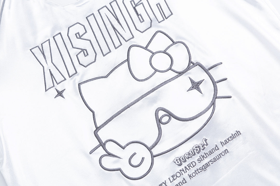 Cart Kitty Graphic Contrast Piping V‑Neck Tee