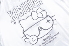 Cart Kitty Graphic Contrast Piping V‑Neck Tee
