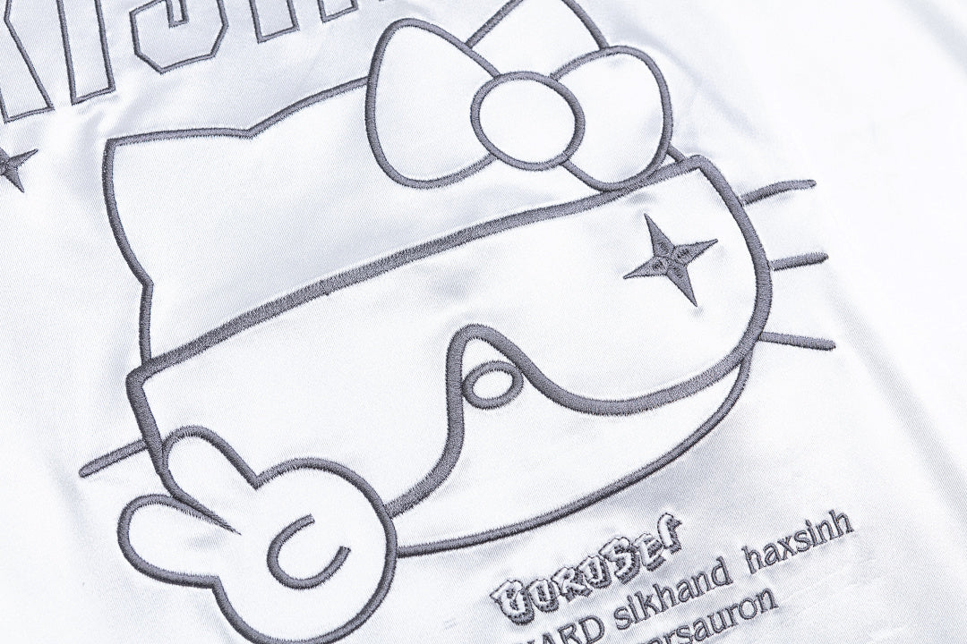 Cart Kitty Graphic Contrast Piping V‑Neck Tee