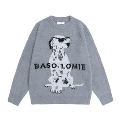 Fuzzy Dalmatian Dog Graphic Knit Sweater