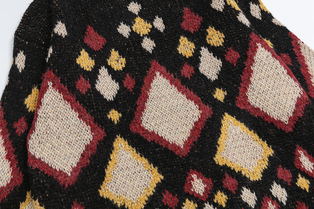 Vintage Argyle Geo Jacquard Knit Sweater