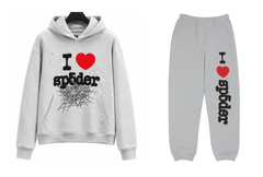 Sp5der I Love Sp5der Web Grey Hoodie & Sweatpants Set