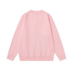V‑Neck Knit Sweater With Fuzzy Dog Graphic & Bow Accent