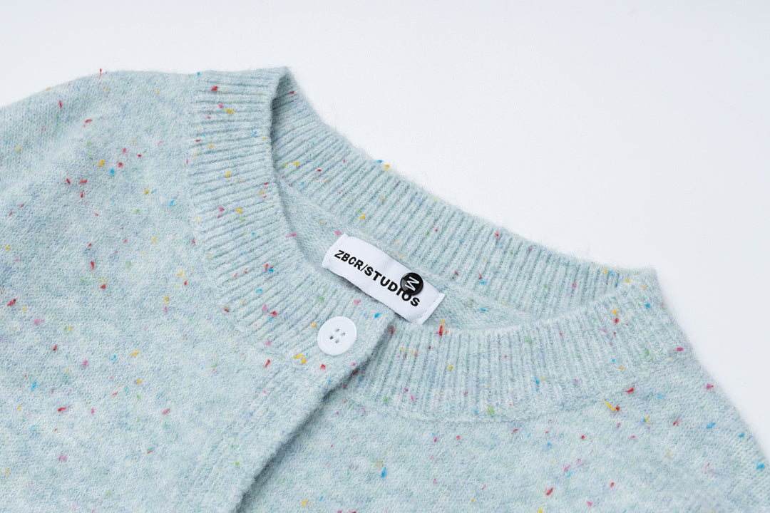 Speckled Knit Cardigan With Detachable Shawl Collar & Flower Brooch
