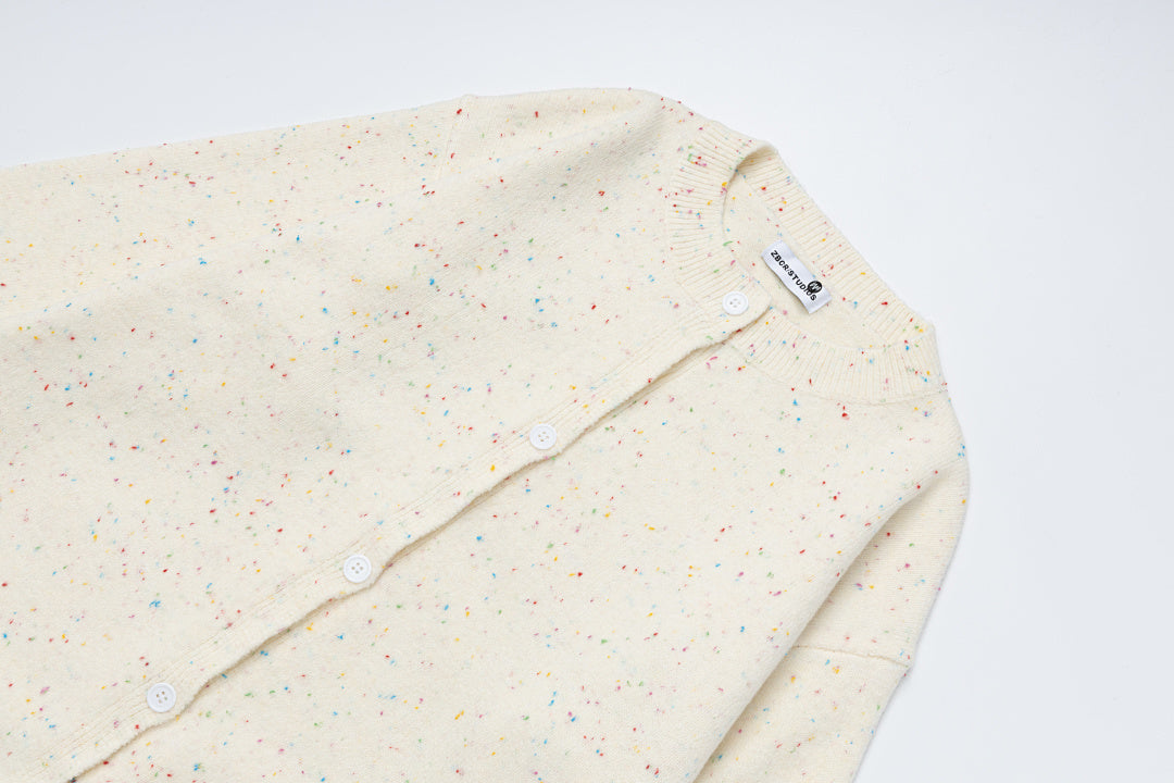Speckled Knit Cardigan With Detachable Shawl Collar & Flower Brooch