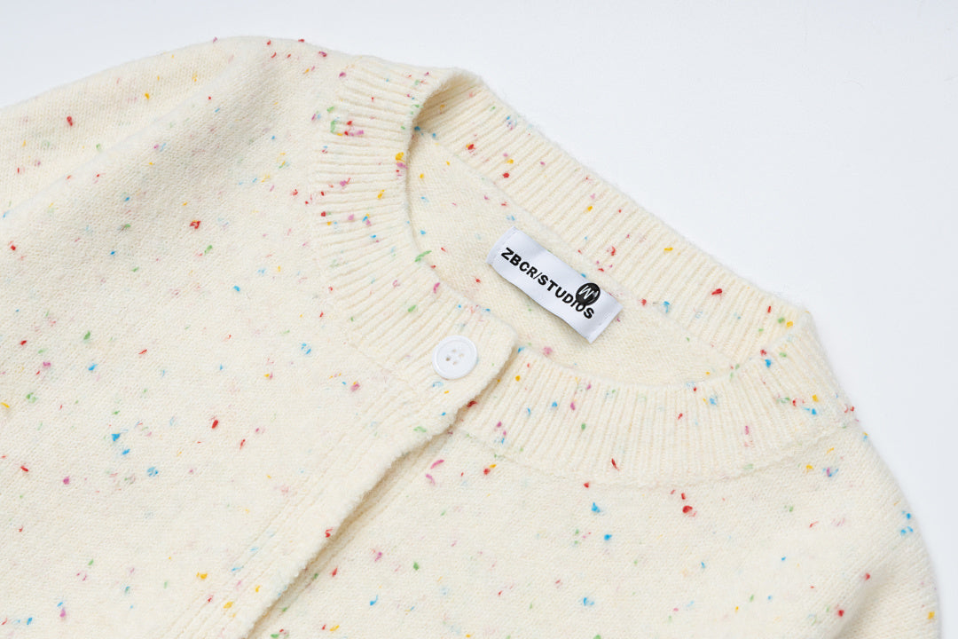 Speckled Knit Cardigan With Detachable Shawl Collar & Flower Brooch