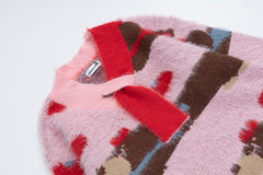 Fuzzy Dachshund Jacquard Knit Sweater With Knot Collar