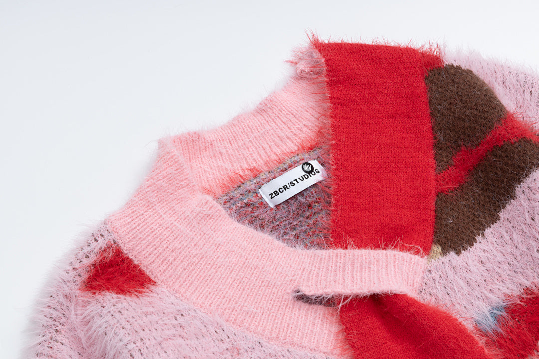 Fuzzy Dachshund Jacquard Knit Sweater With Knot Collar