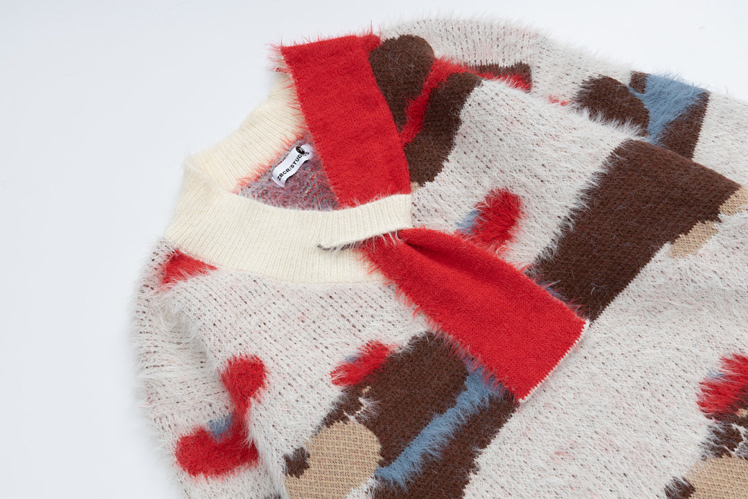 Fuzzy Dachshund Jacquard Knit Sweater With Knot Collar