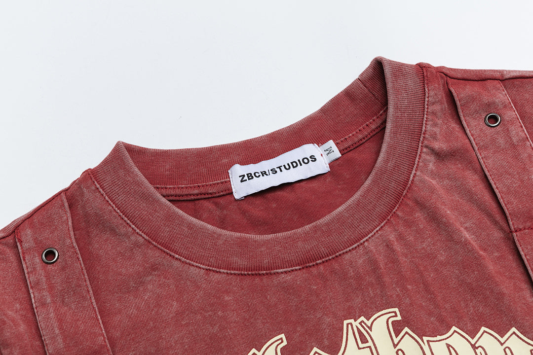 Washed Gothic Letter Rivet Strap Cropped Tee