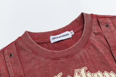 Washed Gothic Letter Rivet Strap Cropped Tee