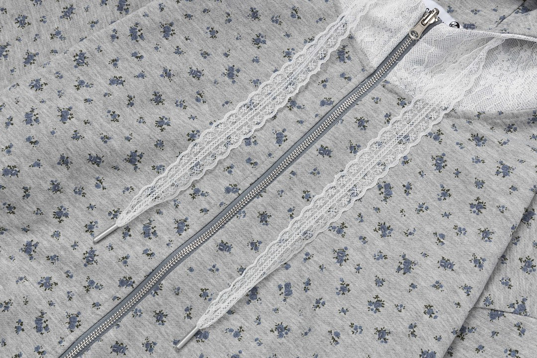 Reversible Floral Lace Zip‑Up Hooded Jacket