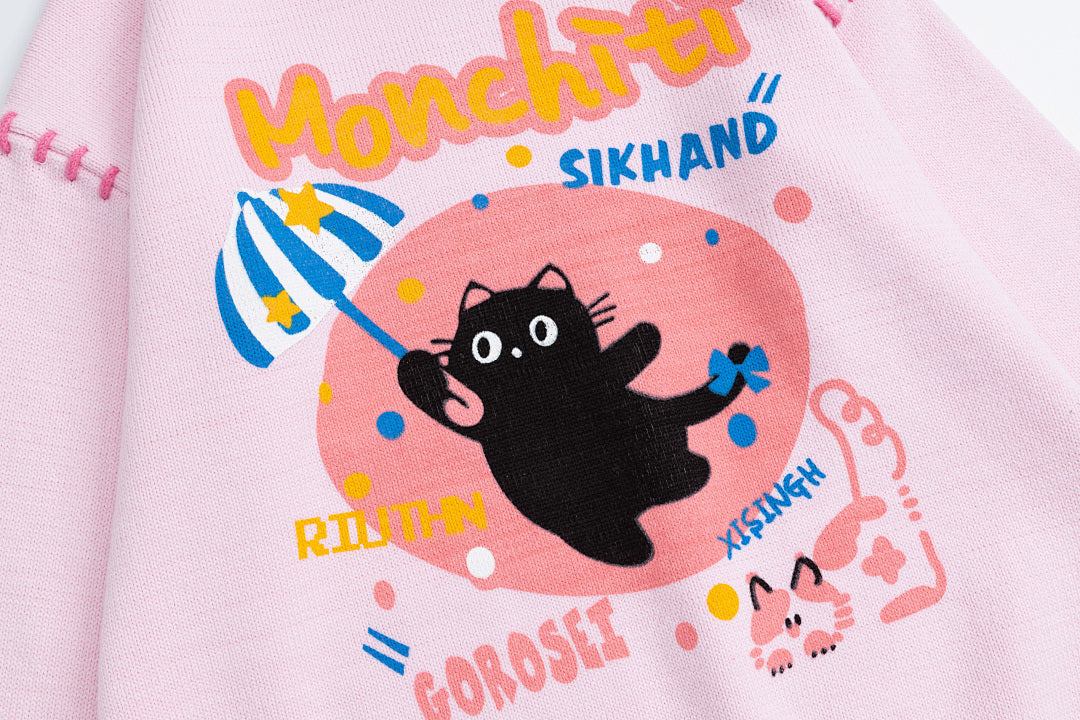 Cartoon Cat Graphic Stitch Detail Crewneck Sweater