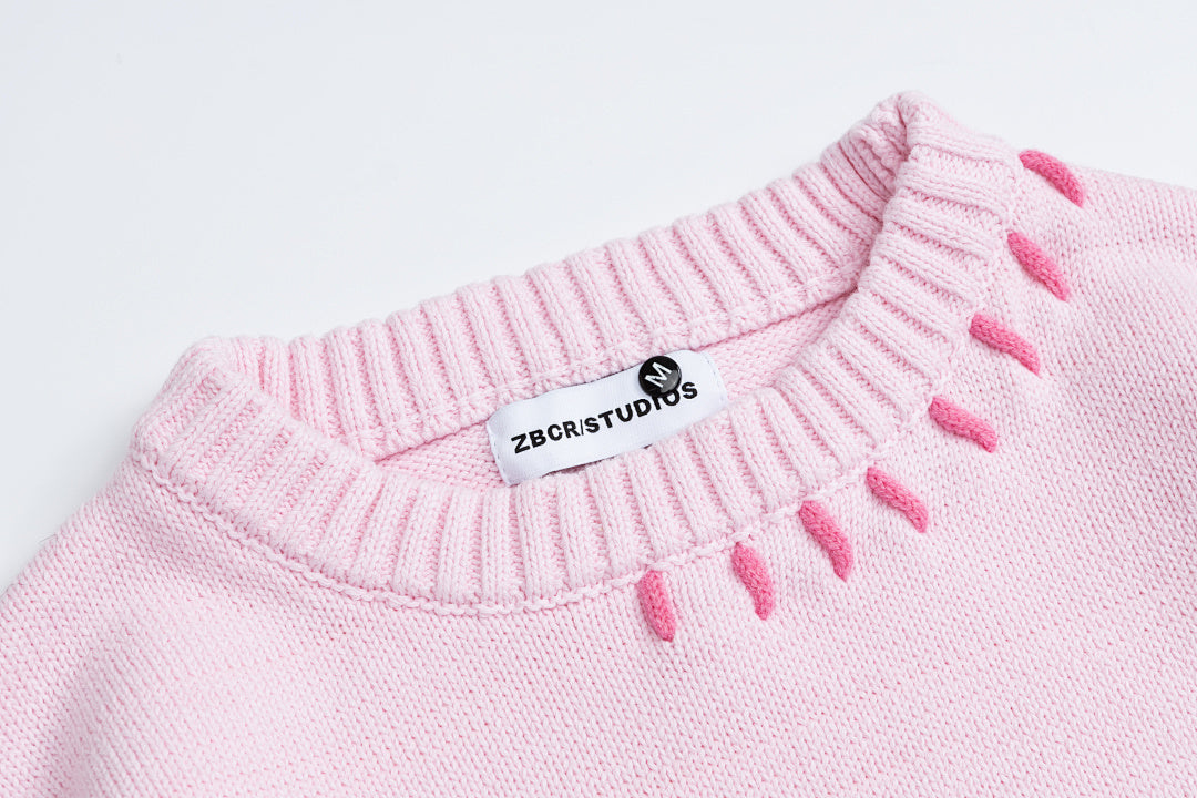 Cartoon Cat Graphic Stitch Detail Crewneck Sweater