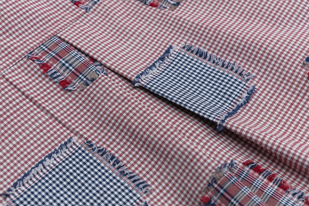 Plaid Patchwork Bear Embroidery Short Sleeve Shirt